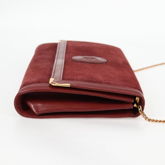 CARTIER Chain Shoulder Bag Suede Leather Red Gold Auth 118790V - Picture 4 of 16